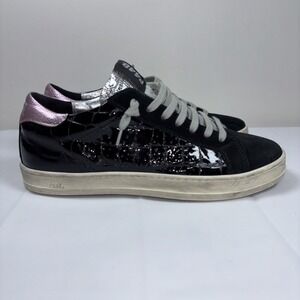 P448 Women John Embossed Patent Leather Gillter Lace Up Sneakers Sz 37/7 Comfort